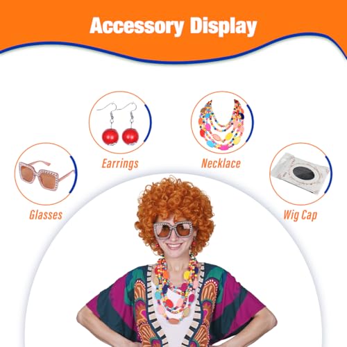 FantaLook Orange Red Curly Cosplay Wig Set