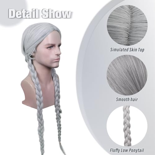 FantaLook Silver Grey Braided Twin-Tail Wig