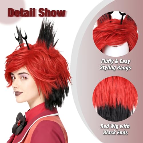 FantaLook Red Black Demon Cosplay Wig Set