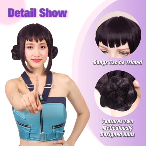 FantaLook Black Purple Double-Bun Anime Wig
