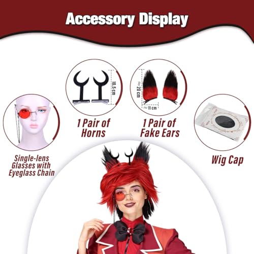 FantaLook Red Black Demon Cosplay Wig Set