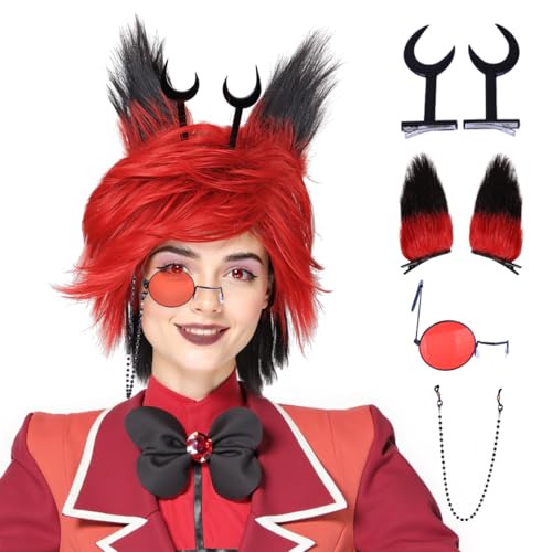 FantaLook Red Black Demon Cosplay Wig Set