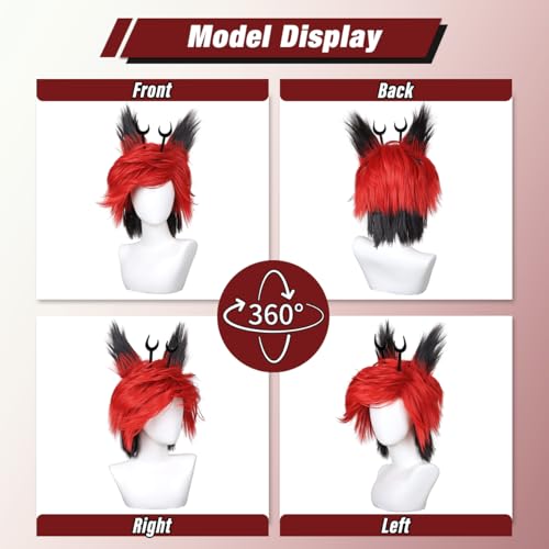 FantaLook Red Black Demon Cosplay Wig Set