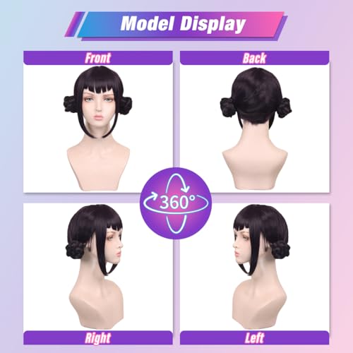FantaLook Black Purple Double-Bun Anime Wig