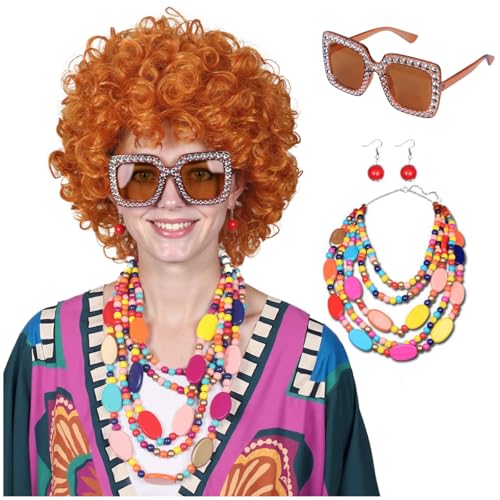 FantaLook Orange Red Curly Cosplay Wig Set