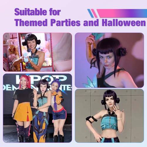 FantaLook Black Purple Double-Bun Anime Wig