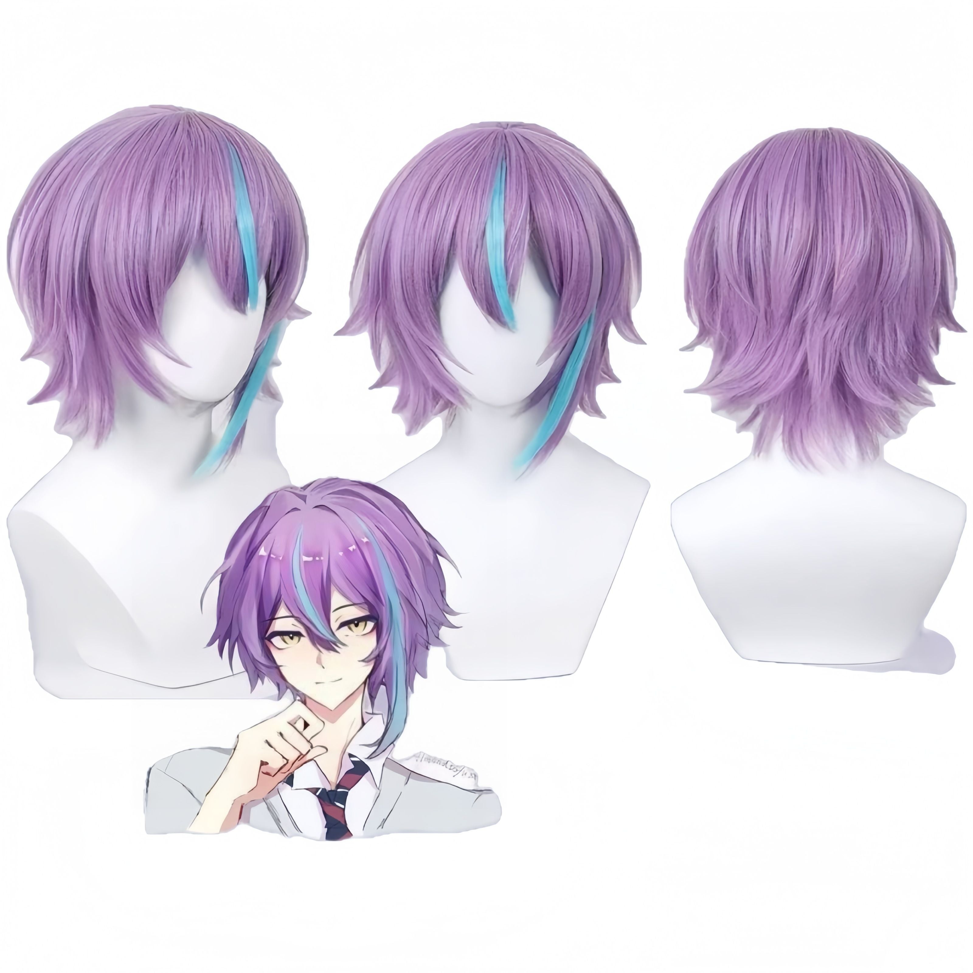 Project Sekai Kamishiro Rui Cosplay Wig - Mixed Purple Blue Short Layered Styled Wig